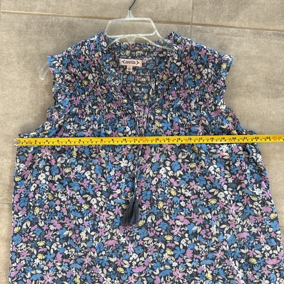 Nanette Lepore Dk. Gray Lavender/Blue/Ivory Floral Tassel Tie V-Neck Tank Top -M - Picture 8 of 8
